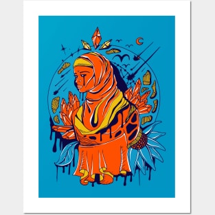 Orange Blue Goddess of The Hijab Posters and Art